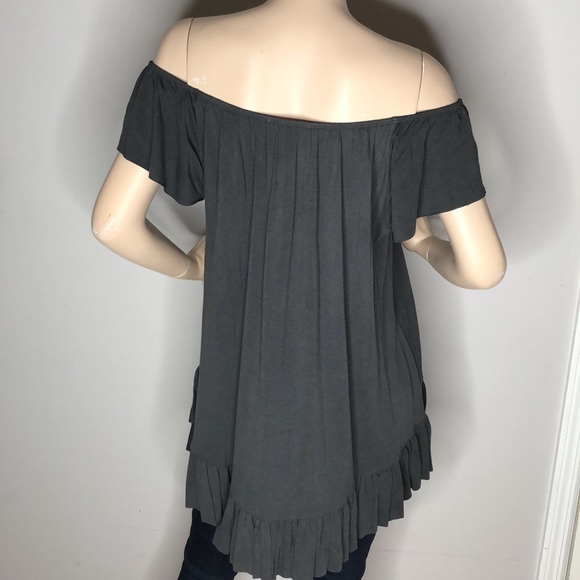 Charcoal Boho style off shoulder tunic top - Picture 10 of 11